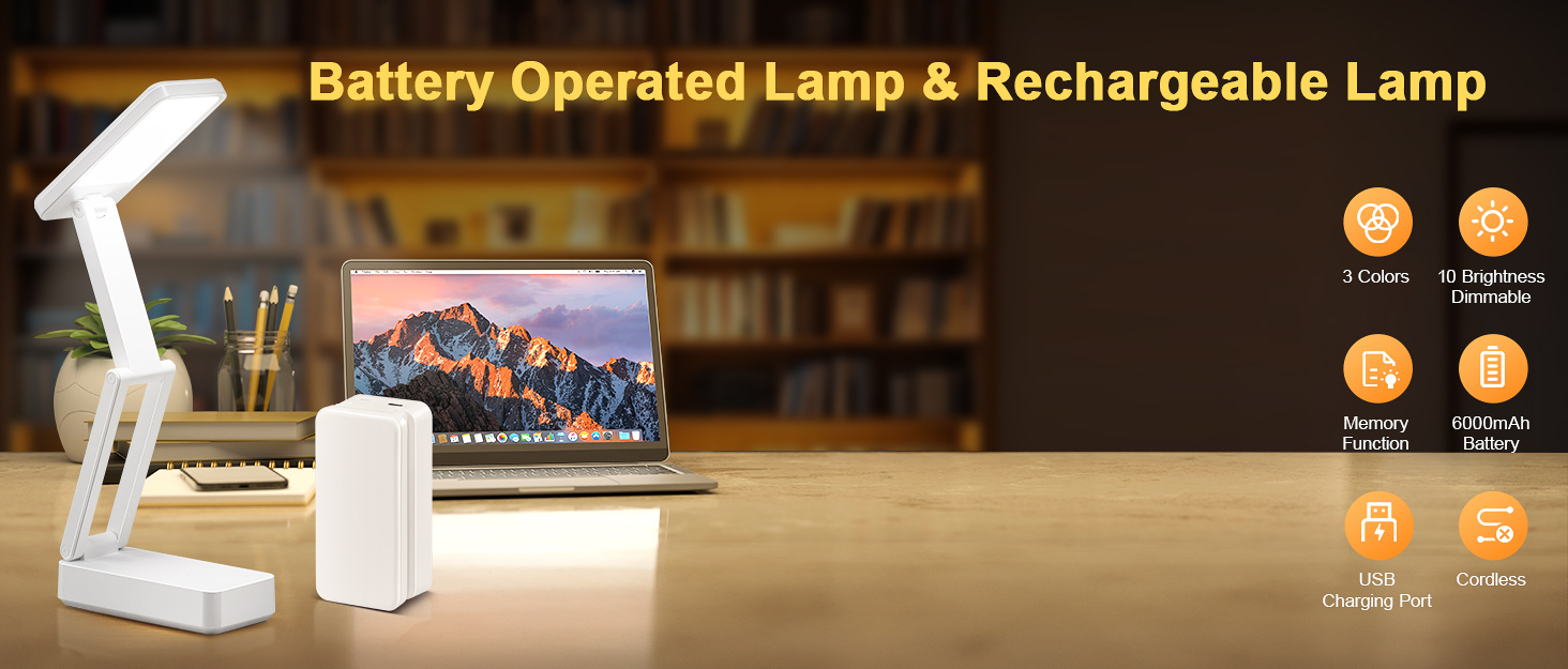 Акумуляторна LED-лампа настільна дитяча, 6000mAh, 3 кольори, регулювання яскравості, складана, портативна, з таймером, для читання, кемпінгу, біла