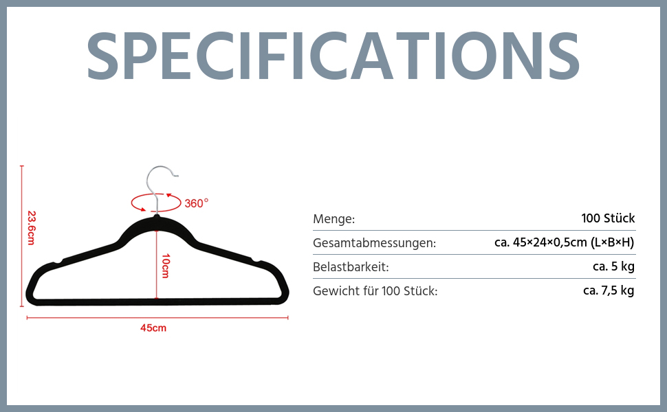 Вішалки для одягу Yaheetech 100 шт. - вішалки для костюмів, чорні, з поворотним гачком 360°