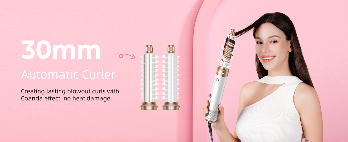 Atopskins Airbrush Haarstyler 5-в-1: Фен-щітка, стайлер для волосся, випрямляч, плойка, об'ємний фен (біло-сірий)