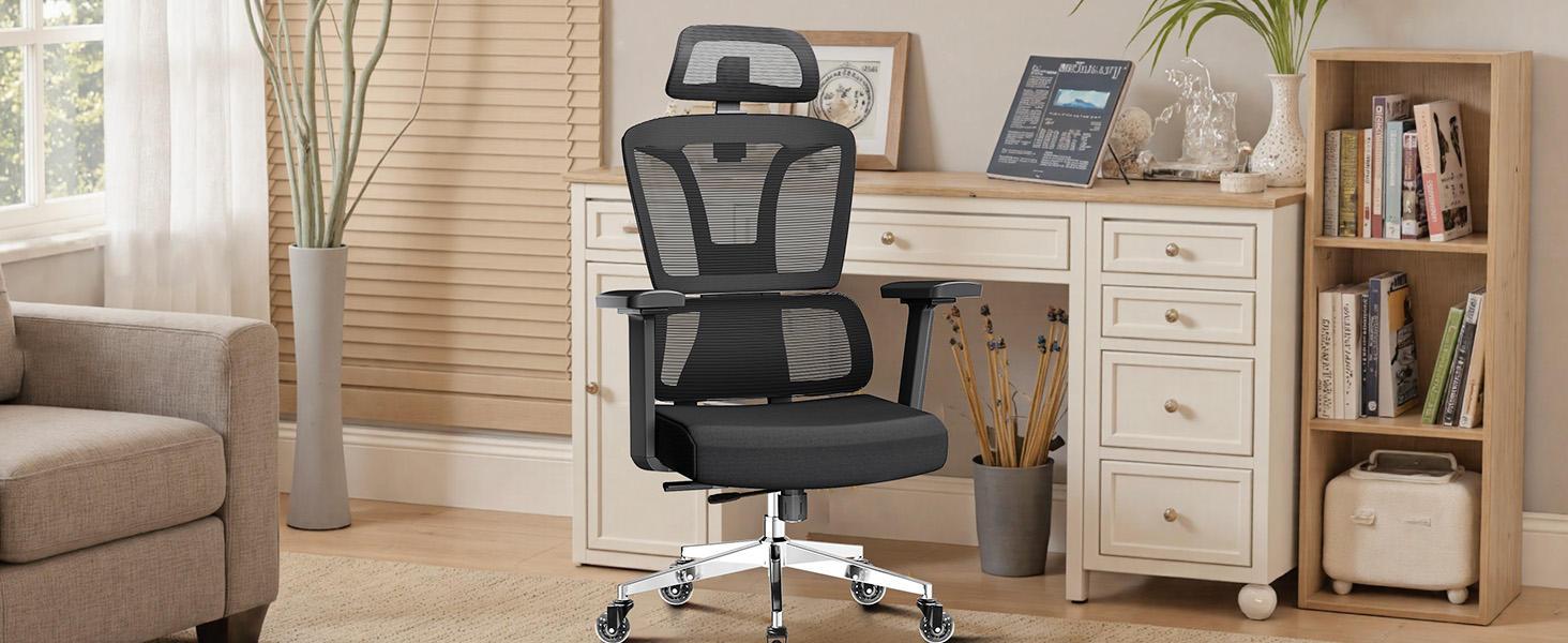 Ергономічне крісло для офісу та дому, 200 кг, чорний колір, з регульованою глибиною сидіння, 4D підлокітники, підтримка попереку, для тривалого сидіння, з пінопластовим наповнювачем