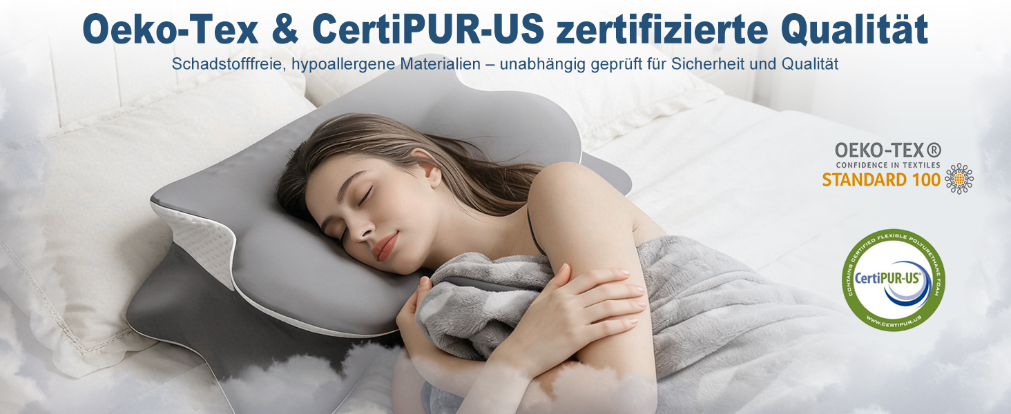 Подушка для шиї з 3D підтримкою, сертифікована CertiPUR-US та OEKO-TEX, для сну на боці, спині та животі, з дихаючим знімним чохлом