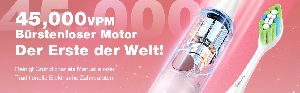 Електрична звукова зубна щітка, 5 режимів, рожева, з таймером та 6 насадками DuPont