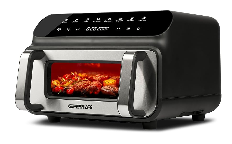 Мультифункціональна аерофритюрниця та BBQ-гриль G3 Ferrari Friggisano BBQ G10181, 2000 Вт, 10 л XXL, 8 програм, бездимовий гриль, BPA- та PFOA-safe, чорний/сріблястий