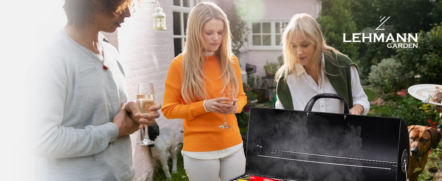 Дров'яний мангал Lehmann з решіткою-грилем XL, візком для дров, 2 полицями, кришкою, колесами та зручною ручкою. Ідеальний для саду, тераси, кемпінгу.