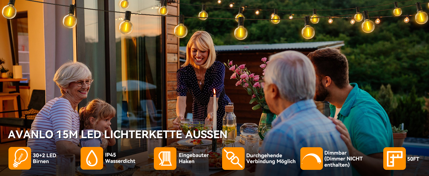 AVANLO LED-гірлянда на батарейках, 15м, 30+2 LED, вологостійка, для саду, балкону, вечірок, свят