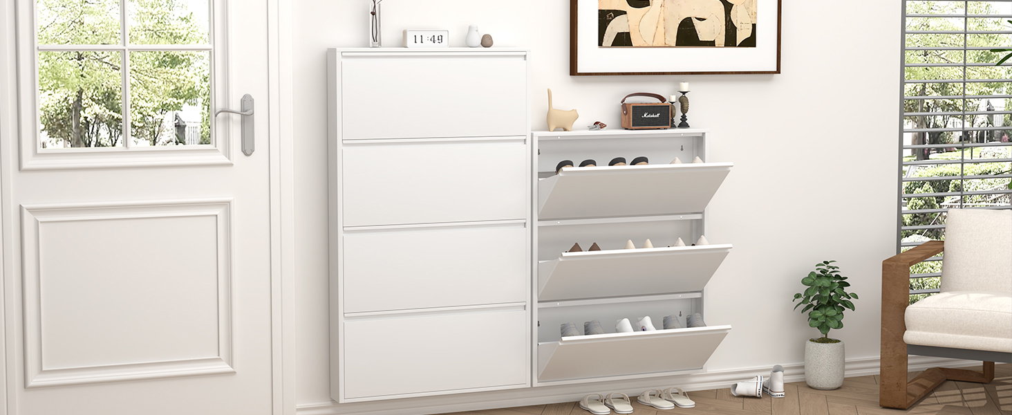 Чорний настінний органайзер для взуття GREATMEET з 4 висувними ящиками, вузький, для передпокою