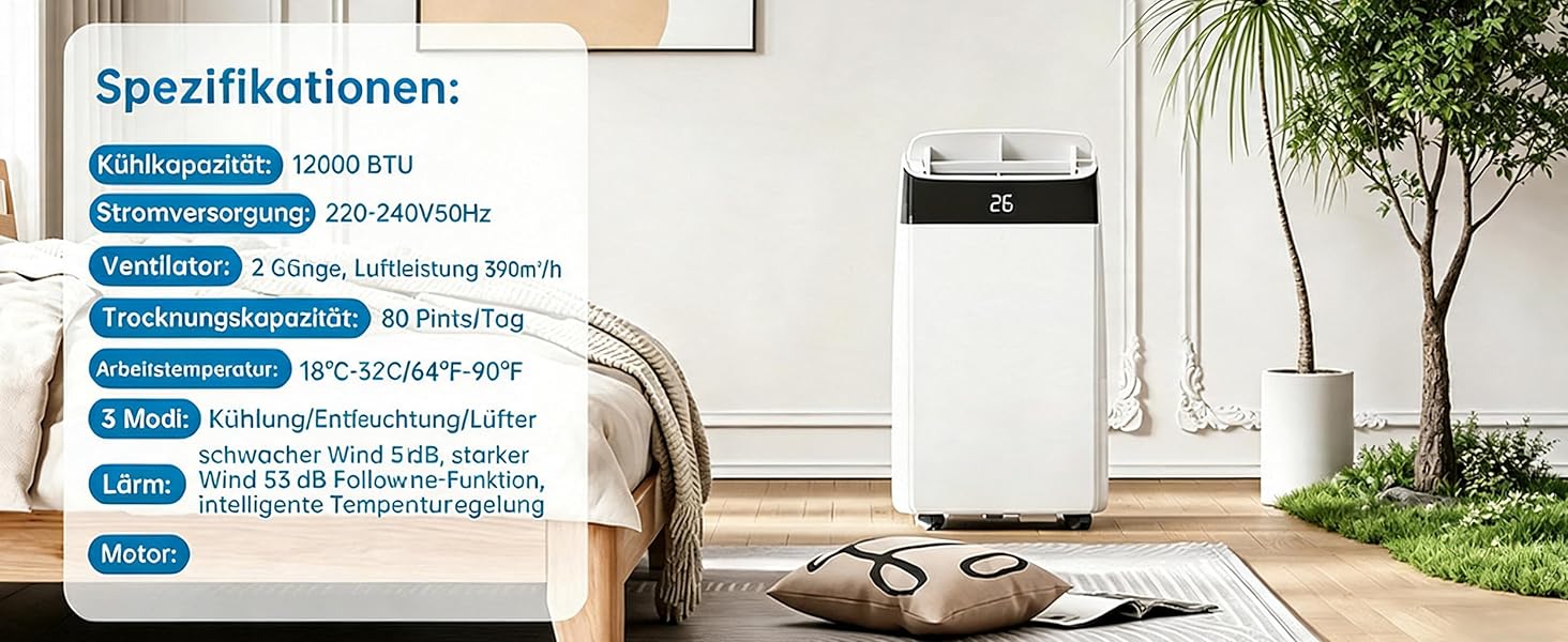 Мобільний кондиціонер Acekool 12000 BTU 4-в-1 з нічним режимом, енергокласу A, для кімнат до 51м²