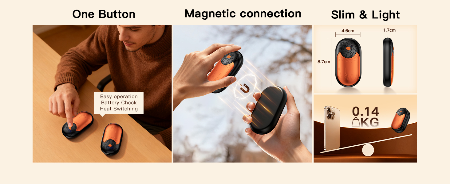 Електричний гріє для рук 2 шт. | Перезарядний кишеньковий гріє з 3 режимами нагріву, 6000mAh. Для жінок, чоловіків, кемпінгу, полювання, гольфу (Помаранчевий)