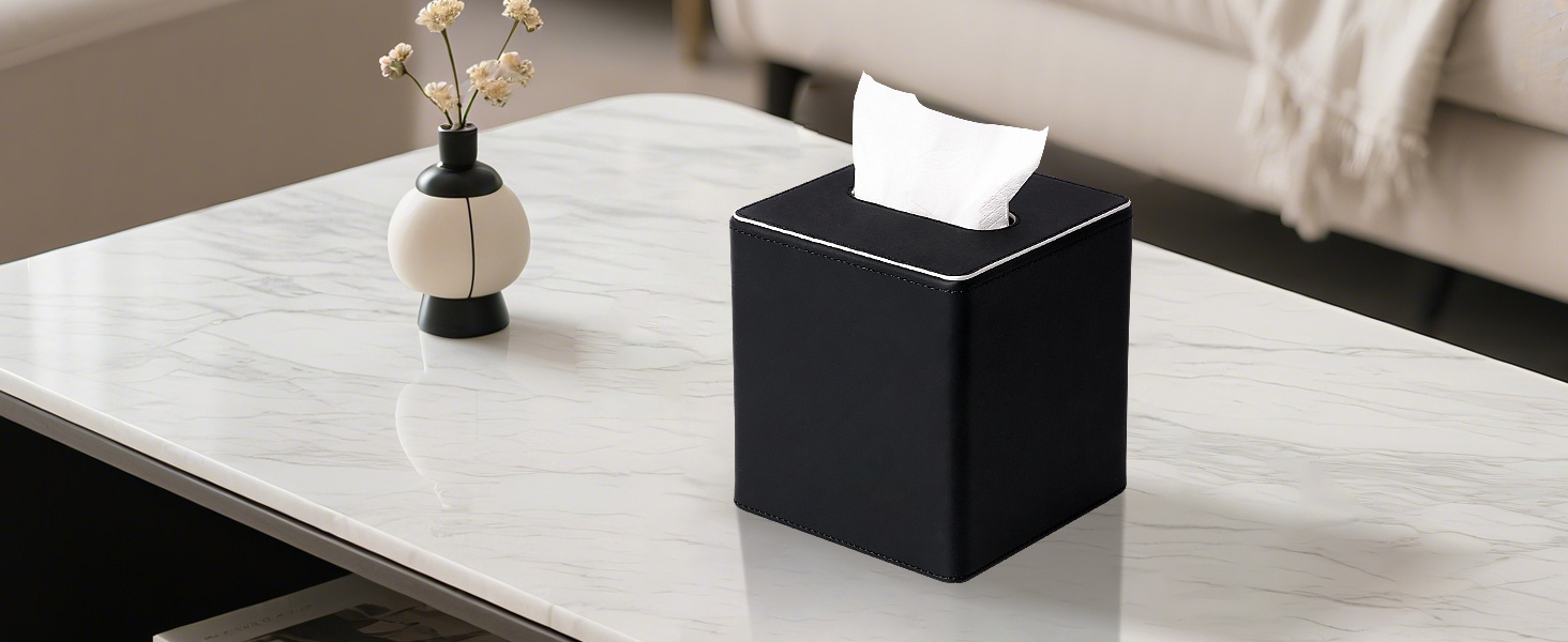 Скляна коробка для серветок KingFOM, чорна, квадратна - для офісу, авто, дому