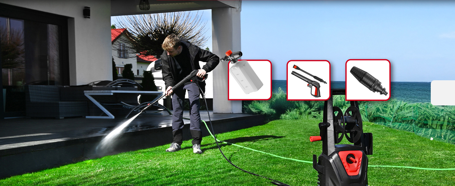 Високотискний мийник Lehmann з алюмінієвим насосом, 240 бар, 480 л/год, 2200 Вт, шланг 10м, компактний очисник площ (Missouri)