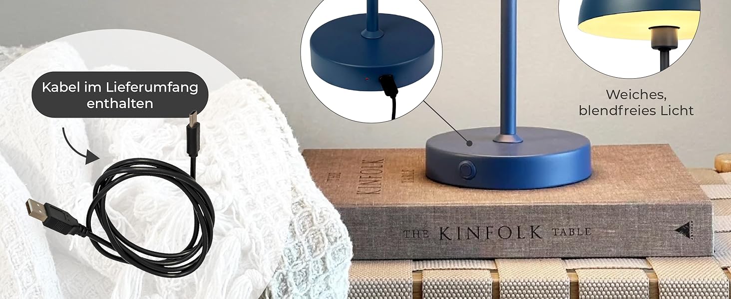 Лампа настільна Dyberg Larsen Stockholm 2.0 Indigo Blue | LED лампа з акумулятором | Настільна лампа для дому та вулиці | Датське дизайну, синього кольору, модель 2.0
