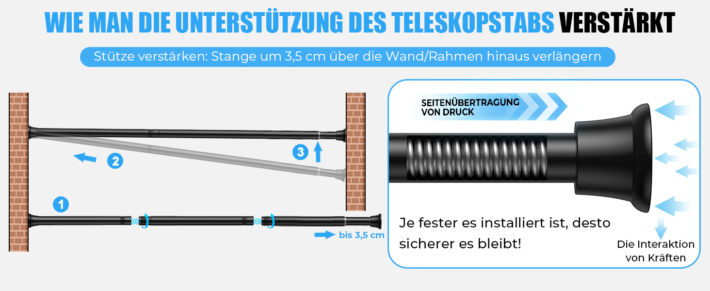 Набір з 2 штук штанги для карниза без свердління, 76-165 см. Підходить для душу, вікна, кухні, шафи. Чорний колір.