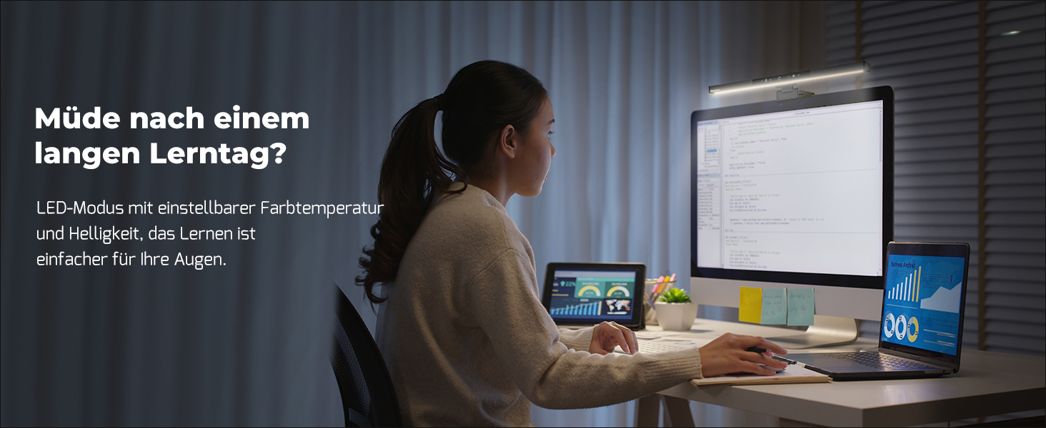 LED лампа для комп'ютера USB, світлодіодна стрічка для монітора, сенсорна настільна лампа з пам'яттю та регулюванням яскравості, 5 колірних температур, для дому та офісу, сучасний дизайн