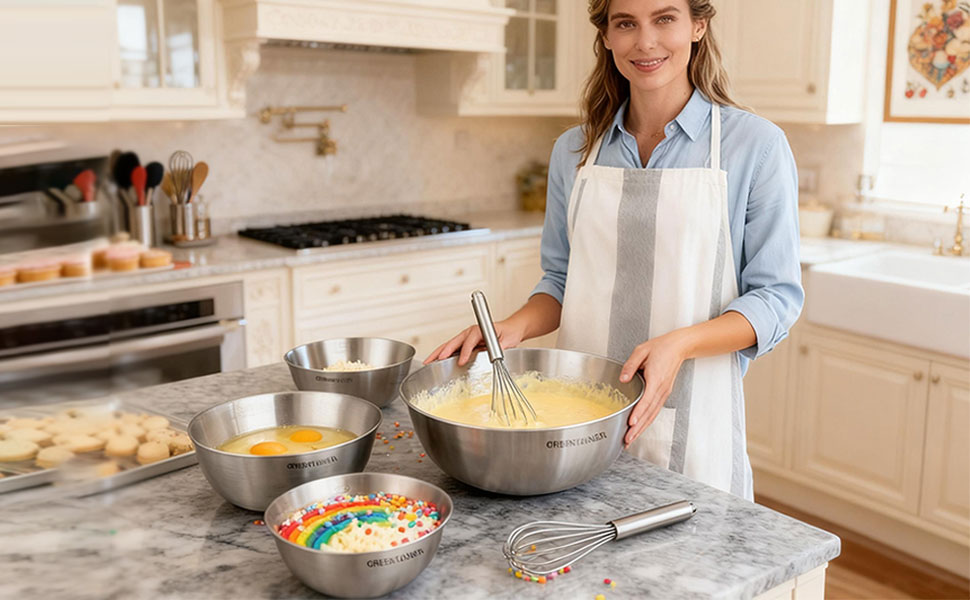 Набір салатників та мисок з нержавіючої сталі, 5 шт. - для кухні, міксування та сервірування