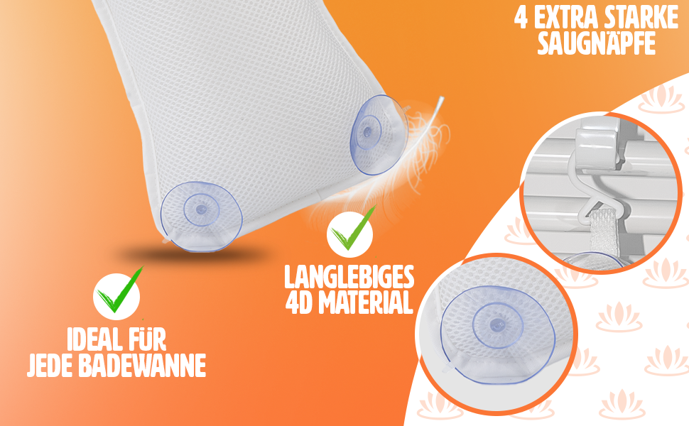 Подушка для ванни сірого кольору – преміум якість, 4 надміцні присоски, ергономічна форма для шиї та спини, інтегрований гачок