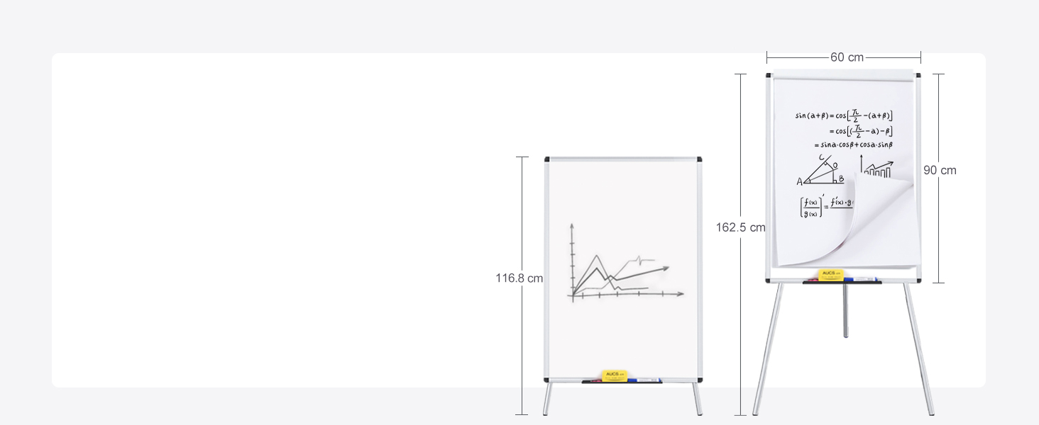 Дошка/мольберт для фліпчартів з регулюванням висоти, сухе стирання, 90x60 см, немагнітний