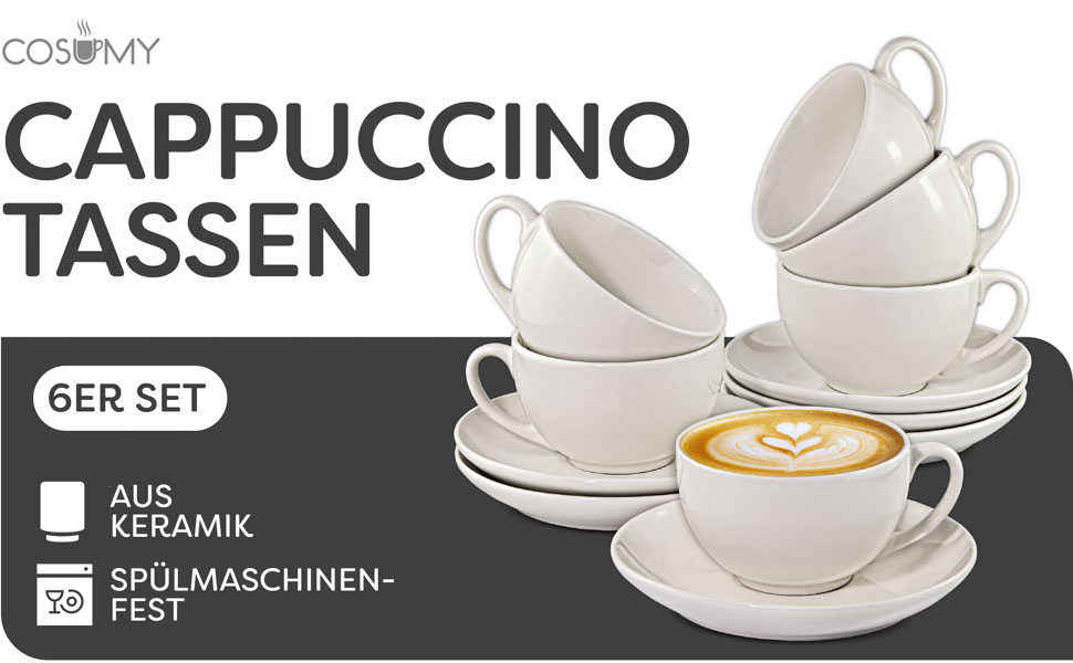 Набір чашок для капучино з блюдцями, 180 мл, подарункова коробка, можна мити в посудомийній машині, 6