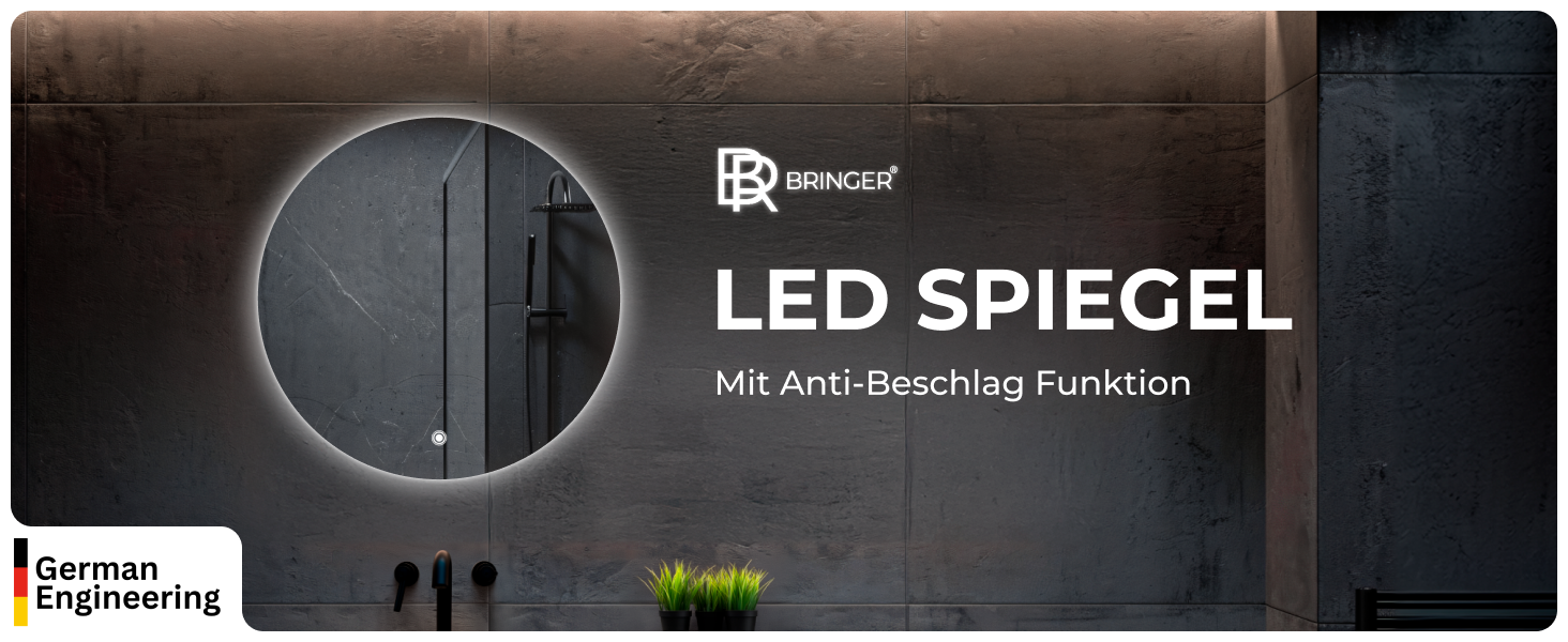 Дзеркало для ванної кімнати BR Bringer LED Round 80см з підсвічуванням, антизапарюванням, димуванням, 3 кольори світла, сенсорне управління та функція пам'яті (BRRS201)