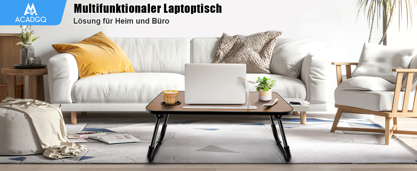 Зручний столик для ноутбука на ліжко/диван, з USB, ящиком та підставкою для планшету (60 x 40 см, коричневий)