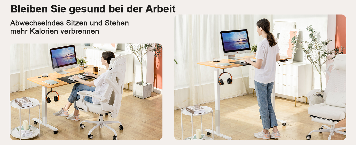 COMHOMA Стол письмовий регульований по висоті 160x70 см з USB-роз'ємом та гачками, Електричний стіл для комп'ютера, Стол для стоячи-сидячи, Піднятий стіл (Коричневий, 60*140 см)