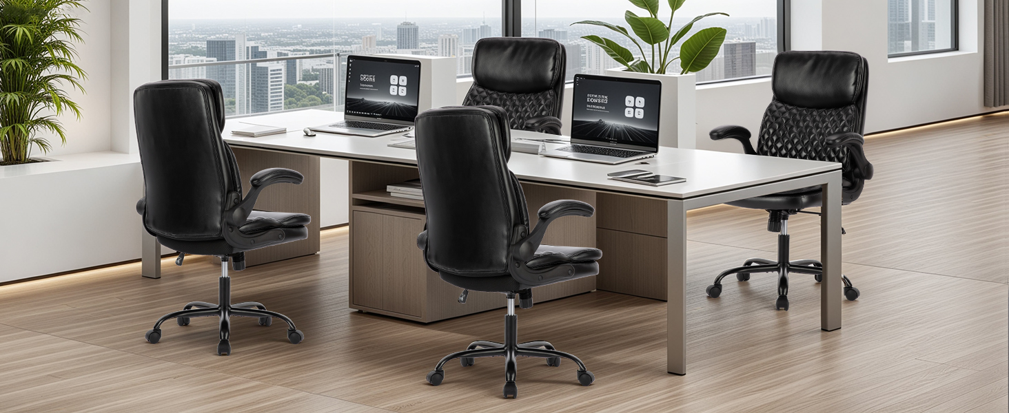 Офісний крісло Colamy: ергономічний, з високою спинкою, регульовані підлокітники, шкіряне покриття, чорний