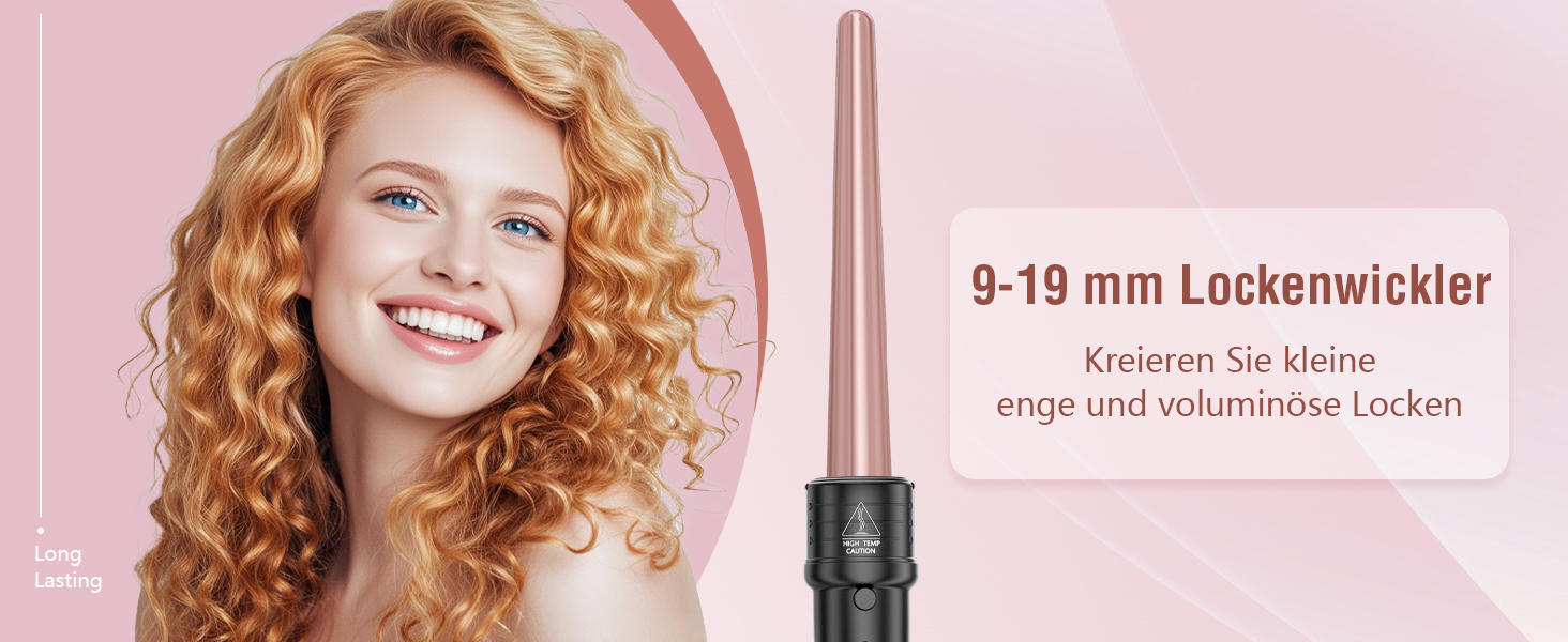 Локшик для волосся NWOUIIAY 6 в 1 з LCD-дисплеєм, керамічне покриття, мультифункціональний, змінне насадки, для великих та маленьких локонів, рукавички, регулювання температури, рожевий