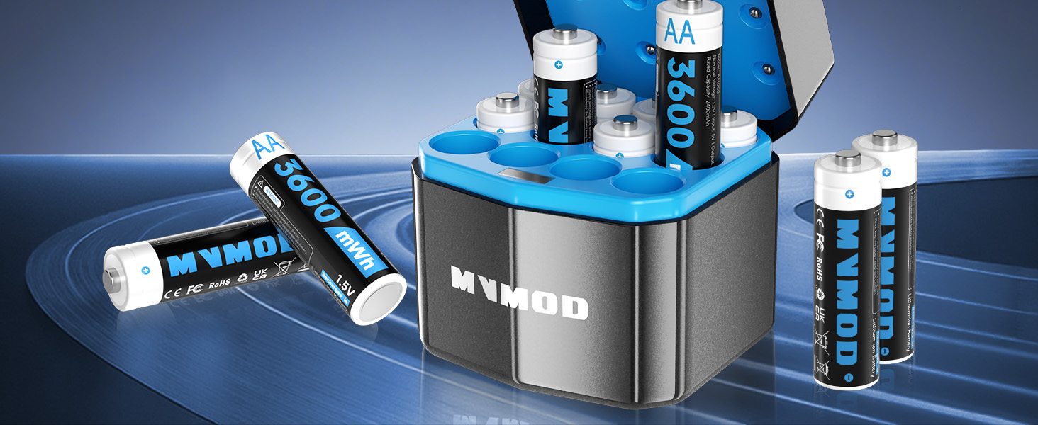 Набір акумуляторів AA Ni-MH 1.5V 3600mWh (12 шт.) з зарядним пристроєм та кейсом для зберігання, чорний
