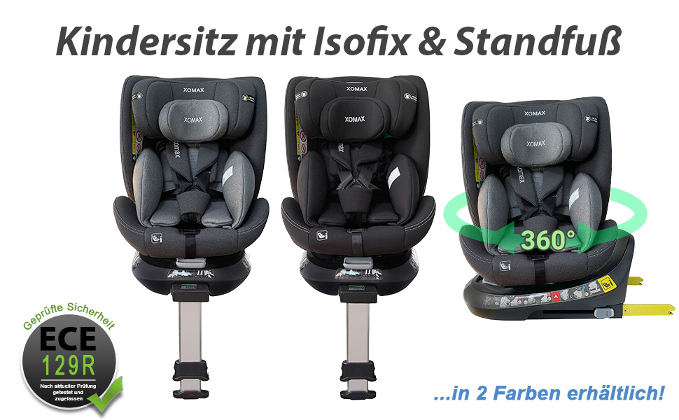 Дитяче крісло поворотне на 360 з функцією ISOFIX і відкидання Я зростаю разом з дитиною I 0-36 кг, 0-12 років, група 0/1/2/3 I 5-точкові ремені безпеки та 3-точкові ремені безпеки Чохол знімний, можна прати I ECE R44/04 Grey, 916