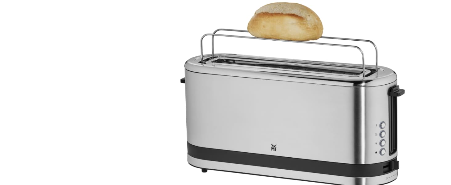 Тостер WMF Küchenminis Langschlitz XXL: тостер з функцією для булочок, 2 слоти, 7 рівнів підсмажування, 900 Вт, нержавіюча сталь матова срібляста