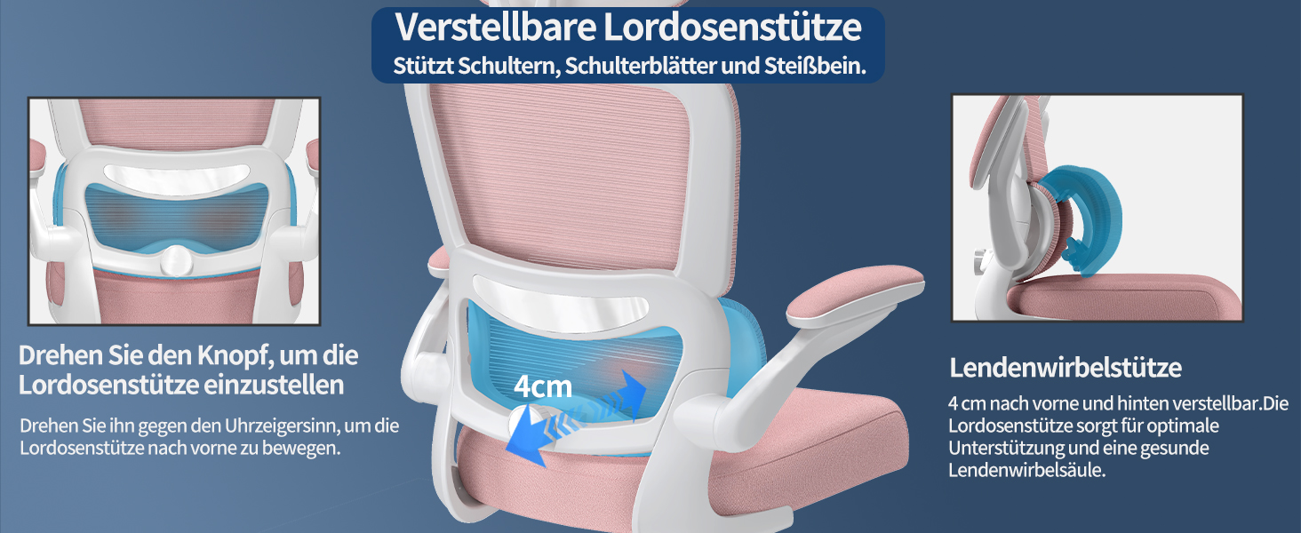 Офісне крісло TRALT Ergonomic - ергономічне крісло з регульованою підтримкою попереку та підголівником, ігрове крісло, крісло для дому, офісу, для великих людей (Рожеве)