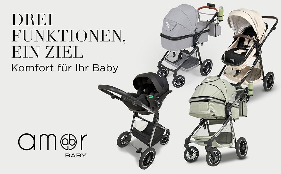 Дитяча коляска 3 в 1 з автокріслом та люлькою | Коляска для новонароджених з 5-точковим ременем безпеки, світло-оливкового кольору, без Isofix