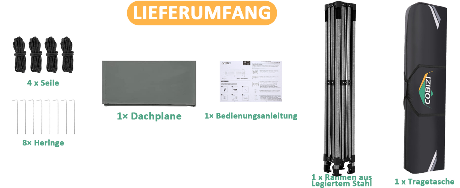 Павільйон COBIZI 3x3, водонепроникний, стабільний, зимостійкий, з боковою стінкою, Pop-Up, для вечірок, сонцезахисний, садовий, складаний, з сумкою та колесами (3x3м)
