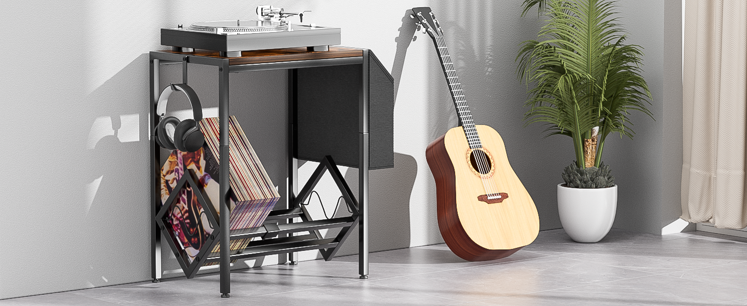 Стійка для зберігання вінілових платівок EKNITEY - 80 платівок, ретро, сталь та дерево, з мішком для організації, для програвачів
