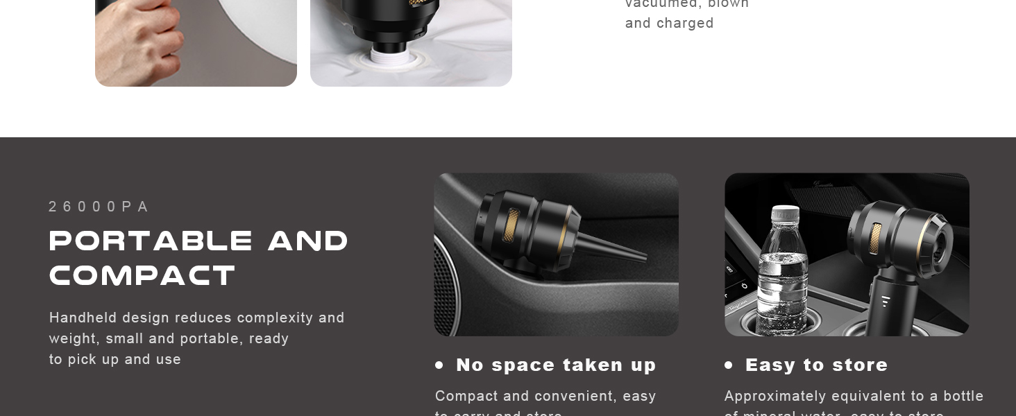 Акумуляторний ручний пилосос KITBEZN 4-в-1 для авто та дому, бездротовий міні-пилосос з безщітковим двигуном, потужність 26000Па, 3 режими роботи, чорний