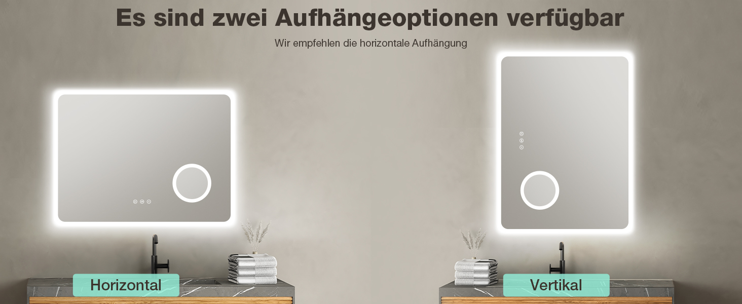 Дзеркало для ванної кімнати GIMBELEN LED з підсвічуванням 80x60 см, прямокутне, сенсорне керування, регульована яскравість, 3 кольори світла, антизапар, для вертикального/горизонтального монтажу
