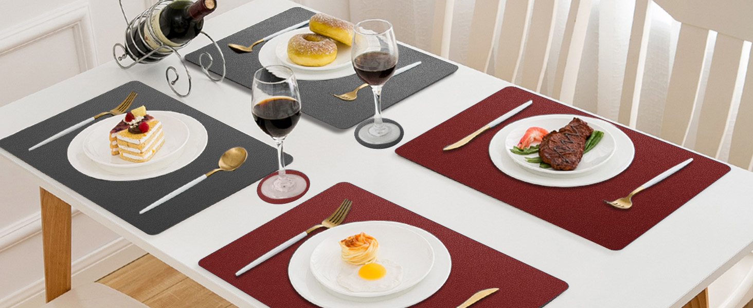 Набори підставки під тарілки 6 шт. з екошкіри, 43x30 см (червоний/сірий)