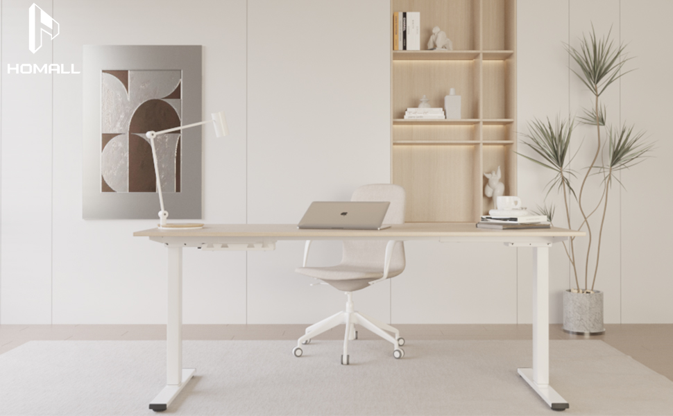 Електричний регульований стіл Homall з 2 моторами, підйом до 100 кг, телескопічний, з пам'яттю та захистом від зіткнень (білий)
