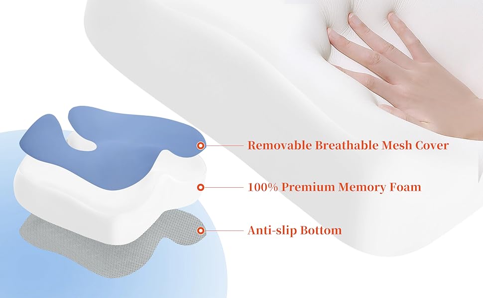 Подушка ортопедична з піни Memory Foam для офісного крісла та автосидіння, дихаючий чохол, синя