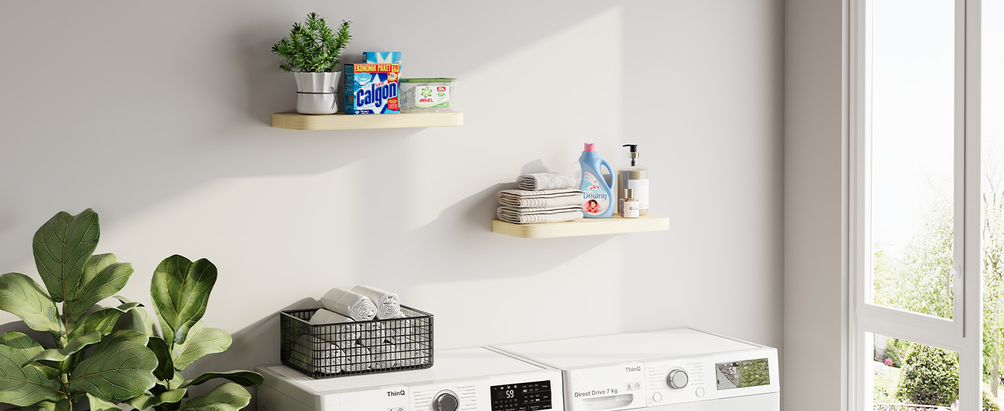 Плаваючі полиці Wandregal з дерева, набір 2 шт., коричневі - настінні полиці без кріплень для вітальні, спальні, кухні, для книг та декору