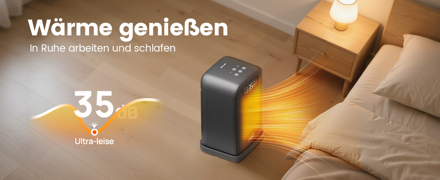 Електричний обігрівач 1500W з керамічним PTC нагрівачем, портативний з термостатом та ECO-режимом, 4 режими, цифровий дисплей, таймер 12 годин, тихий (35dB), чорний, 26 см