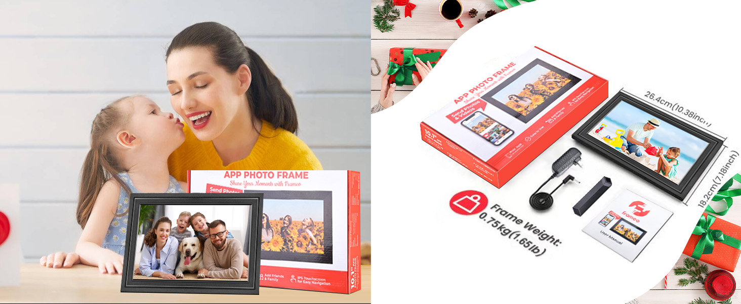 Цифровий фоторамка Lutranstra 10.1 дюйма WiFi, HD IPS сенсорний екран, 32 ГБ, автоматичне обертання, Frameo App (Чорний)