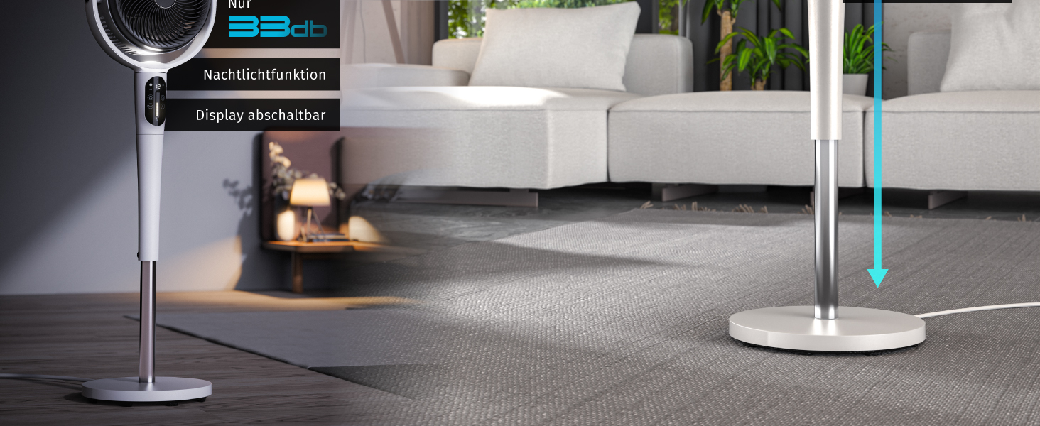 Вентилятор підлоговий Brandson 3D з ЕКО DC мотором, 24 швидкості, пульт, білий – енергозбереження 60%