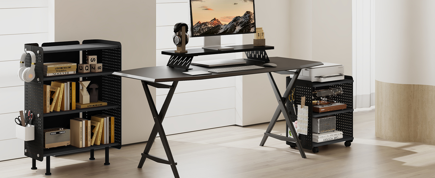 Стіл для принтера Fenge з колесами, мобільний тримач для принтера з перфорацією, 3 рівні, стійка для принтера/роликовий контейнер з органайзером, полиця, шафа для документів, для офісу та дому, 45,3x33,5x53,5 см (Дуб+Білий)