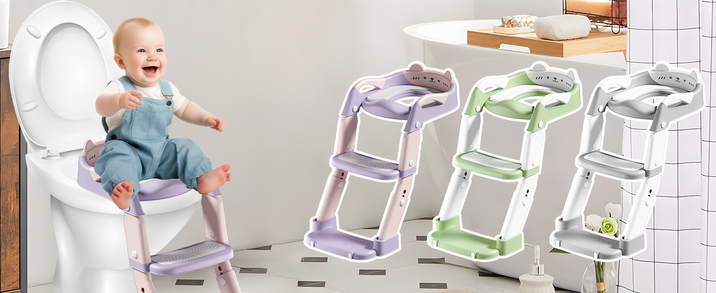 Дитячий унітаз-сходи 3-в-1 з поручнями, регульований по висоті, сірий. Тренажер для привчання до горщика