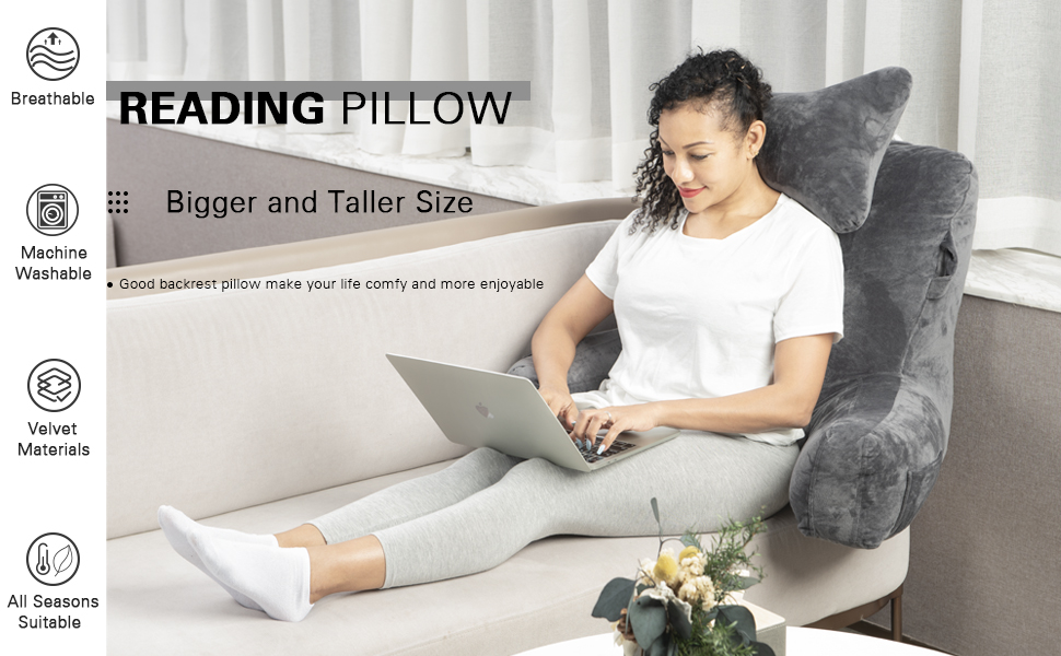 Лежак для читання з підголовником та підлокітником, сірий - ідеальний для читання та відпочинку в ліжку, на дивані чи на підлозі