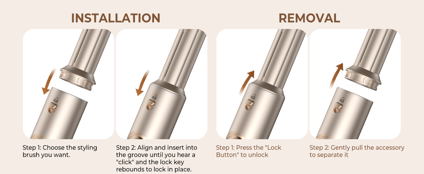 UKLISS Hairstyler Airstyler 8-в-1: Фен-щітка, випрямляч, плойка, насадки для об'єму та іонізація - Швидке сушіння для всіх типів волосся, колір шампань