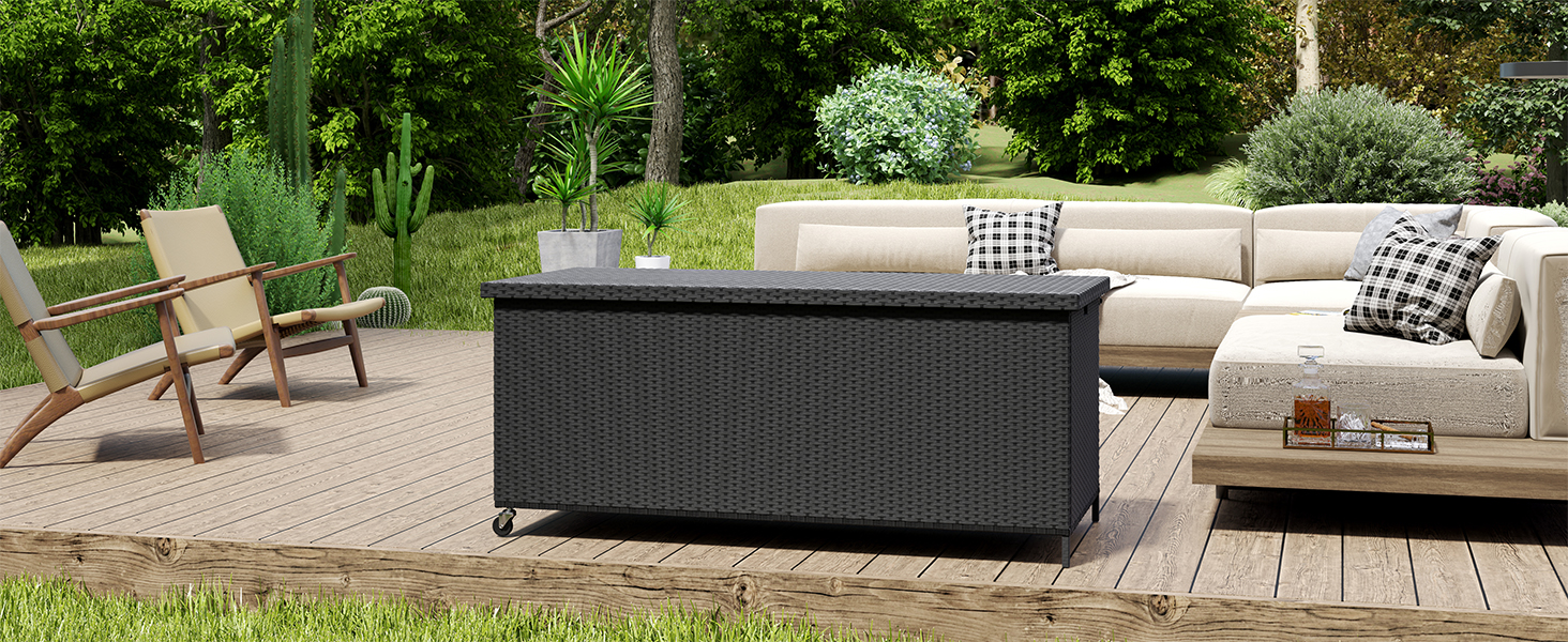 Водонепроникна садовий ящик-бокс UDPATIO з колесами 480л, чорний 138x61 см для саду та балкону