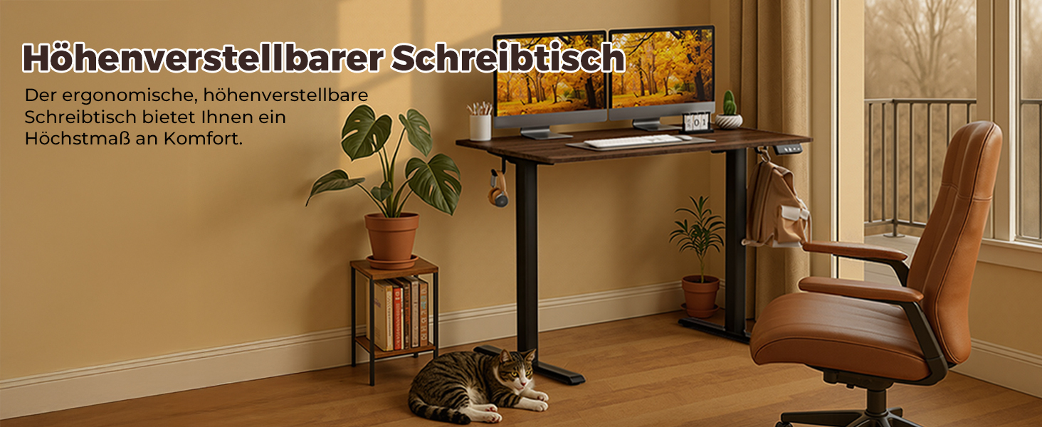 Регульований по висоті письмовий стіл 120x60 см з пам'яттю на 2 режими, стіл для домашнього офісу та геймінгу, колір вінтажний коричневий