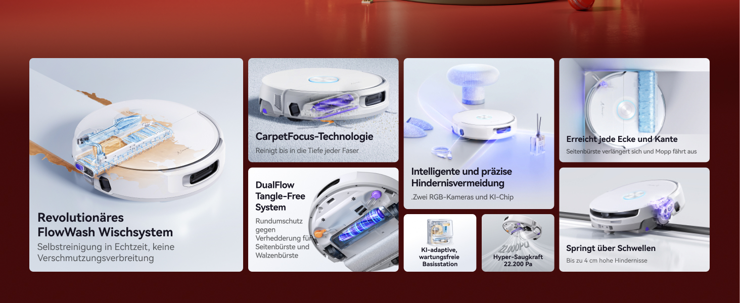 Робот-пилосос NARWAL Flow з функцією миття підлоги, система FlowWash з автоматичним самоочищенням, потужність 22000 Па, збір шерсті тварин DualFlow, миття 45-80°C та гаряче повітря, док-станція для самостійного очищення