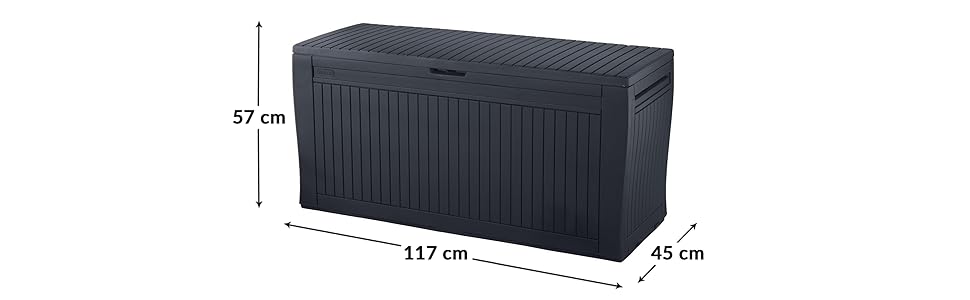 Ящик для подушок/садовий ящик Koll Living 270л графіт, водонепроникний, з вентиляцією, дерев'яний вигляд, витримує до 250 кг